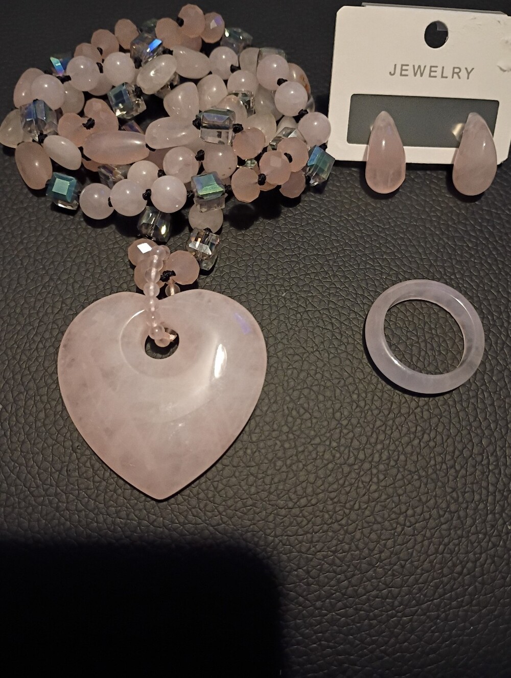 Beautiful 3-Piece Matching Rose Quartz Gemstone Jewelry Set